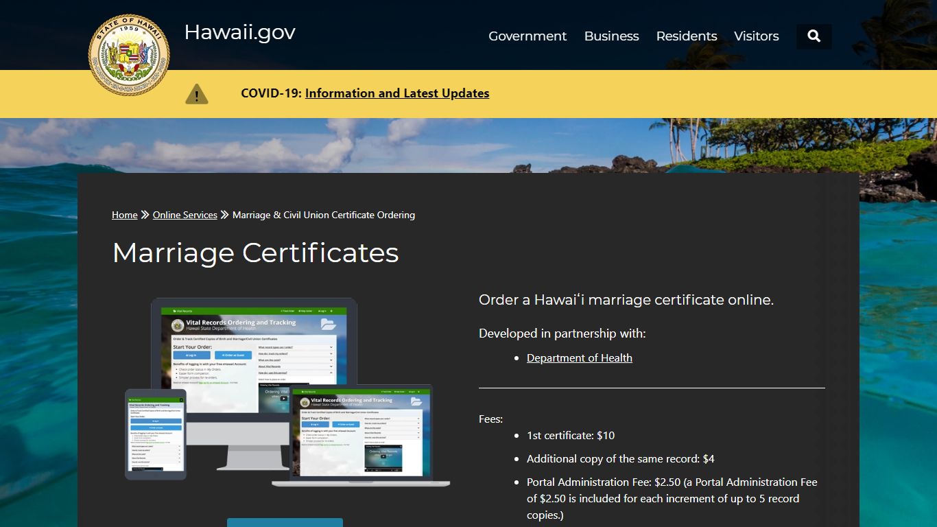 Hawaii.gov | Marriage & Civil Union Certificate Ordering